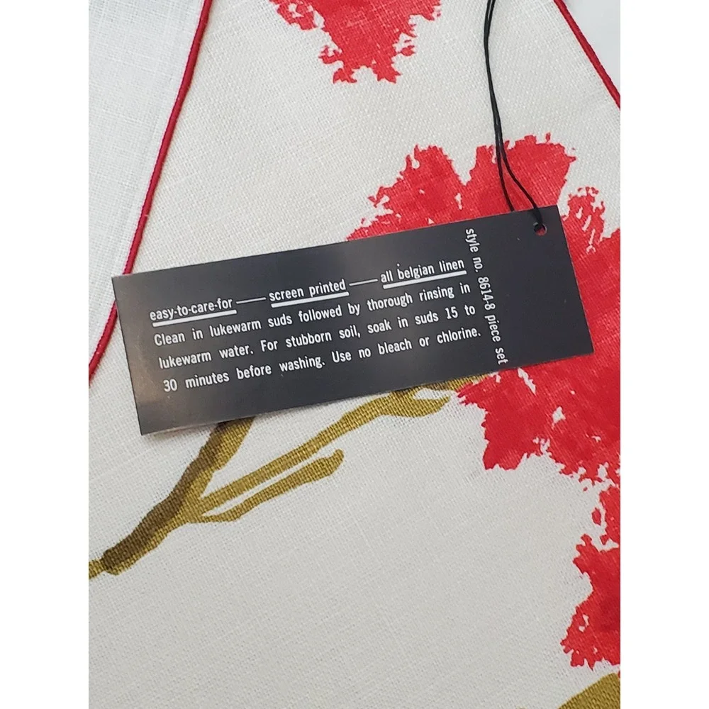 Vintage Vera Neumann Carnation Belgian Linen 8 Piece Table Set Red White 8614